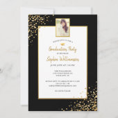 Festive Gold Black Grad Foto Graduation Party Inv Einladung (Vorderseite)
