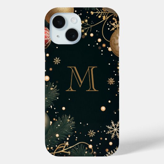 Festive Gold Elegante Weihnachts Monogram Dark Case-Mate iPhone Hülle (Rückseite)