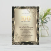 Festive Gold Frame,Floral Damask 100th Birthday Einladung (Stehend Vorderseite)