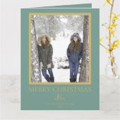 Festive Gold Green Merry Christmas Photo Karte (Gelbe Blume)