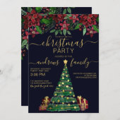 Festive Gold Holiday Tree Geschenke Blumenwein Einladung (Vorne/Hinten)