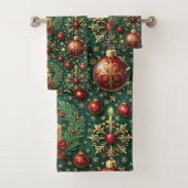 Festive Gold Rote Ornamente Schneeflocken Weihnach Badhandtuch Set (Insitu)