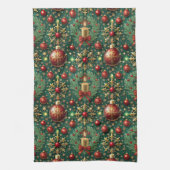 Festive Gold Rote Ornamente Schneeflocken Weihnach Geschirrtuch (Vertikal)