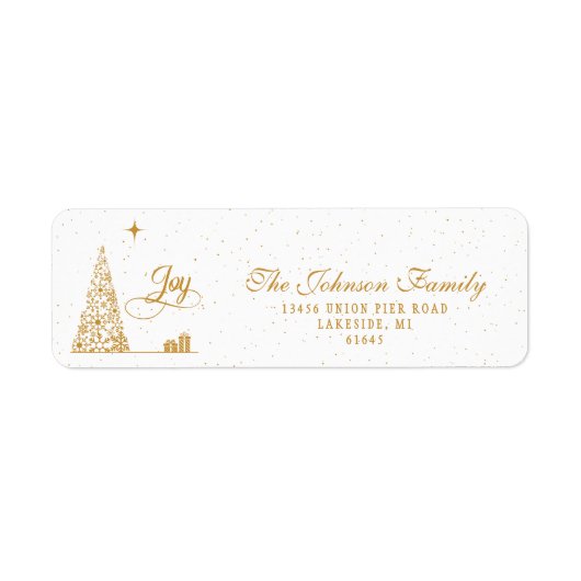 Festive Gold Script Christmas Tree Return Address  (Vorne)