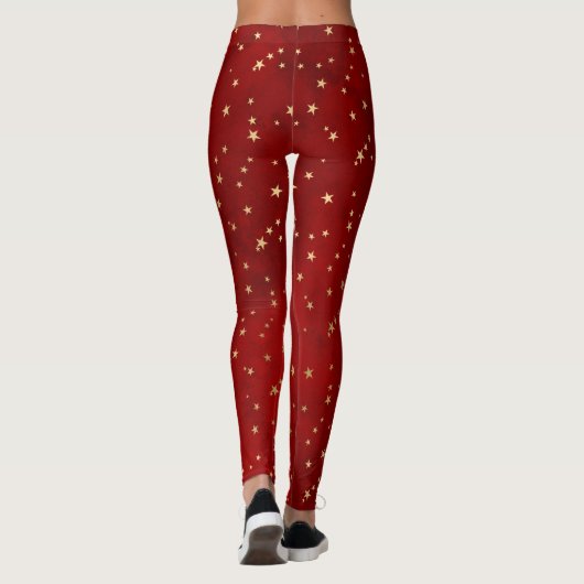 Festive Gold Star Burgundy Red Leggings (Rückseite)
