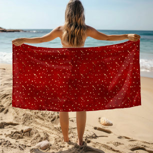 Festive Gold Star Burgundy Red Strandtuch