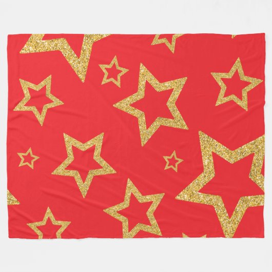 Festive Gold Star Red Background Fleecedecke (Vorderseite (Horizontal))