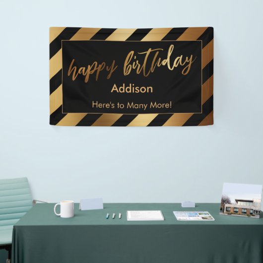 Festive Gold Streifen auf Black Happy Birthday Banner (Messeveranstaltung)