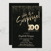 Festive Gold Surprise 100th Birthday Party Einladung (Vorne/Hinten)