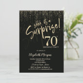 Festive Gold Surprise 70th Birthday Party Einladung (Stehend Vorderseite)