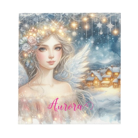 Festive Gold Watercolor Ethereal Frost Snow Angel Notizblock (Vorderseite)