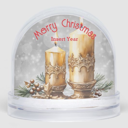 Festive Golden Merry Christmas Candles Keepsake Schneekugeln (Vorderseite)