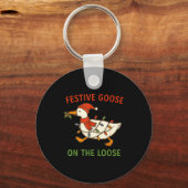 Festive Goose On The Loose Christmas, Funny Christ Schlüsselanhänger (Vorderseite)