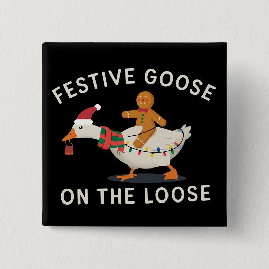 Festive Goose On The Loose Christmas Gingerbread  Button (Vorderseite)