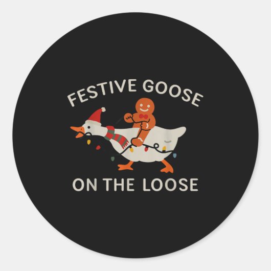 Festive Goose On The Loose Funny Gingerbread Chris Runder Aufkleber (Vorderseite)