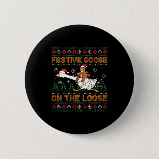 Festive Goose On The Loose Funny Gingerbread Ugly Button (Vorderseite)
