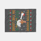 Festive Goose On The Loose Funny Gingerbread Ugly  Fleecedecke (Vorderseite (Horizontal))