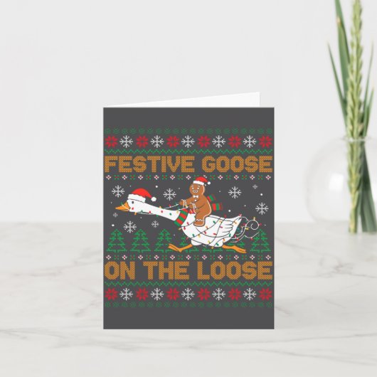 Festive Goose On The Loose Funny Gingerbread Ugly  Karte (Vorderseite)