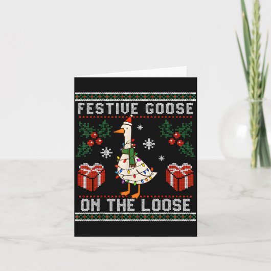 Festive Goose On The Loose Funny Ugly Sweater Chri Karte (Vorderseite)