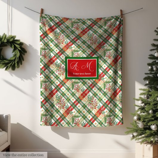 Festive green and red watercolor tartan throw wrap fleecedecke
