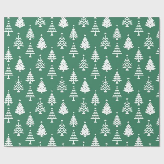 Festive Green and White Christmas Tree Pattern Geschenkpapier (Flach)