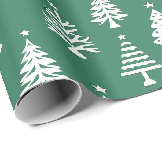Festive Green and White Christmas Tree Pattern Geschenkpapier (Rolleneckpunkt)