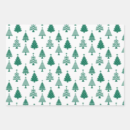 Festive Green and White Christmas Tree Pattern Geschenkpapier Set (Vorderseite 2)