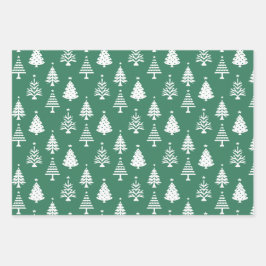 Festive Green and White Christmas Tree Pattern Geschenkpapier Set