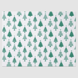 Festive Green and White Christmas Tree Pattern Seidenpapier
