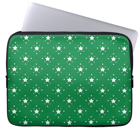 Festive Green and White Stars Pattern Laptopschutzhülle (Vorderseite)