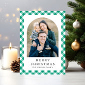 Festive Green Gingham Photo Christmas Feiertagskarte