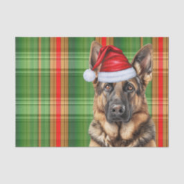 Festive Green Plaid German Shepherd Dog Christmas Seidenpapier