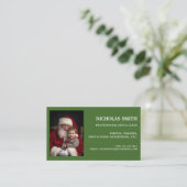 Festive Green Professional Santa Claus Photo Visitenkarte (Stehend Vorderseite)
