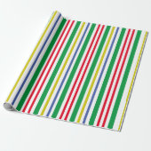 Festive Green Red Gold Blue Vertical Stripes Geschenkpapier (Ungerollt)