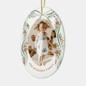 Festive Green Ribbon with Poinsettias and Greenery Keramik Ornament (Links)