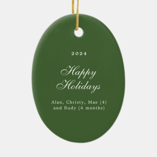 Festive Green Ribbon with Poinsettias and Greenery Keramik Ornament (Hinten)