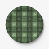 Festive Green Textured Plaid And Trees Christmas Pappteller (Vorderseite)