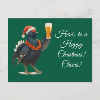 Festive Grouse with Santa Hat Christmas postcard Postkarte