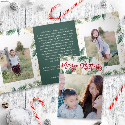 Festive Grüne Gold Weihnachts Foto Faltkarte Dreifach Gefaltete Einladung