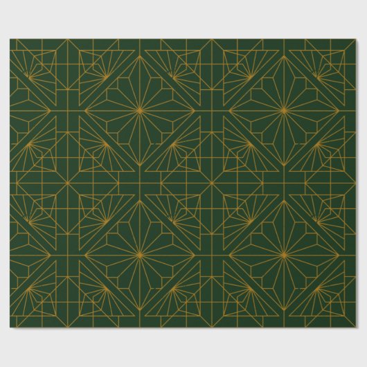 Festive Grüne Moderne Kunst Deco Gold Muster 101 Geschenkpapier (Flach)
