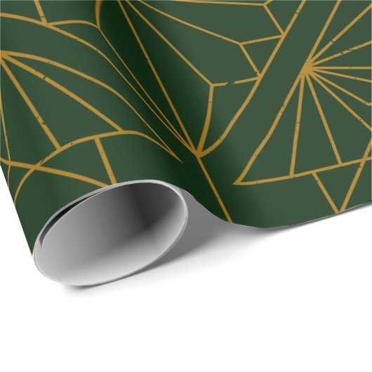 Festive Grüne Moderne Kunst Deco Gold Muster 101 Geschenkpapier (Rolleneckpunkt)