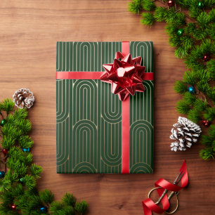 Festive Grüne Moderne Kunst Deco Gold Muster 102 Geschenkpapier