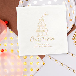 Festive Hand Drawn Cheers to New Year Party Gold Servietten Mit Folie
