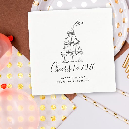 Festive Hand Drawn Cheers to New Year Party Serviette