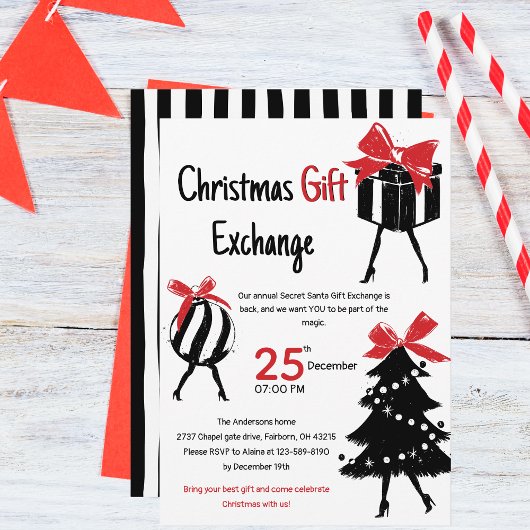 Festive Hand Drawn Christmas Gift Exchange Party Einladung