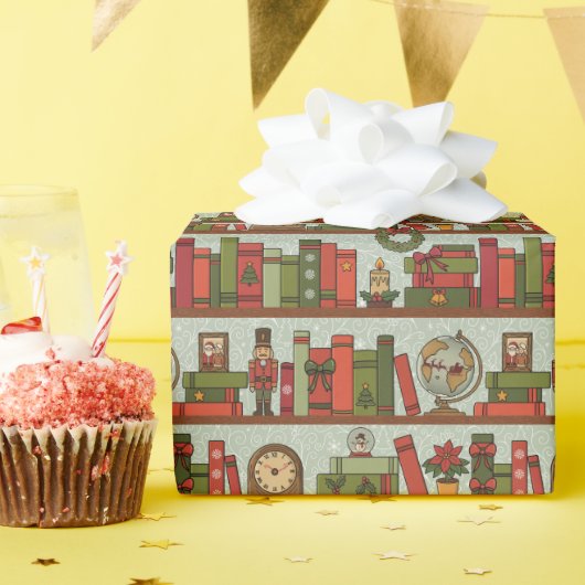 Festive handgezeichnete Bücherregal - Geschenkpapi Geschenkpapier (Geburtstagsparty)