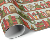 Festive handgezeichnete Bücherregal - Geschenkpapi Geschenkpapier (Rolleneckpunkt)