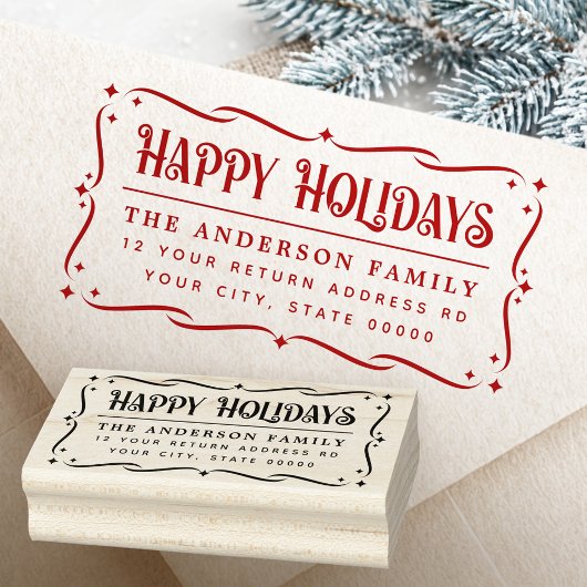 Festive Happy Holidays greeting return address Gummistempel