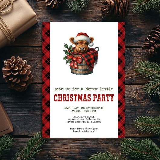 Festive highland cow Christmas invite editable Einladung