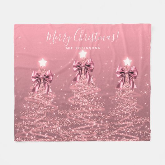 Festive Holiday Blush Pink Christmas Trees Bows Fleecedecke (Vorderseite (Horizontal))